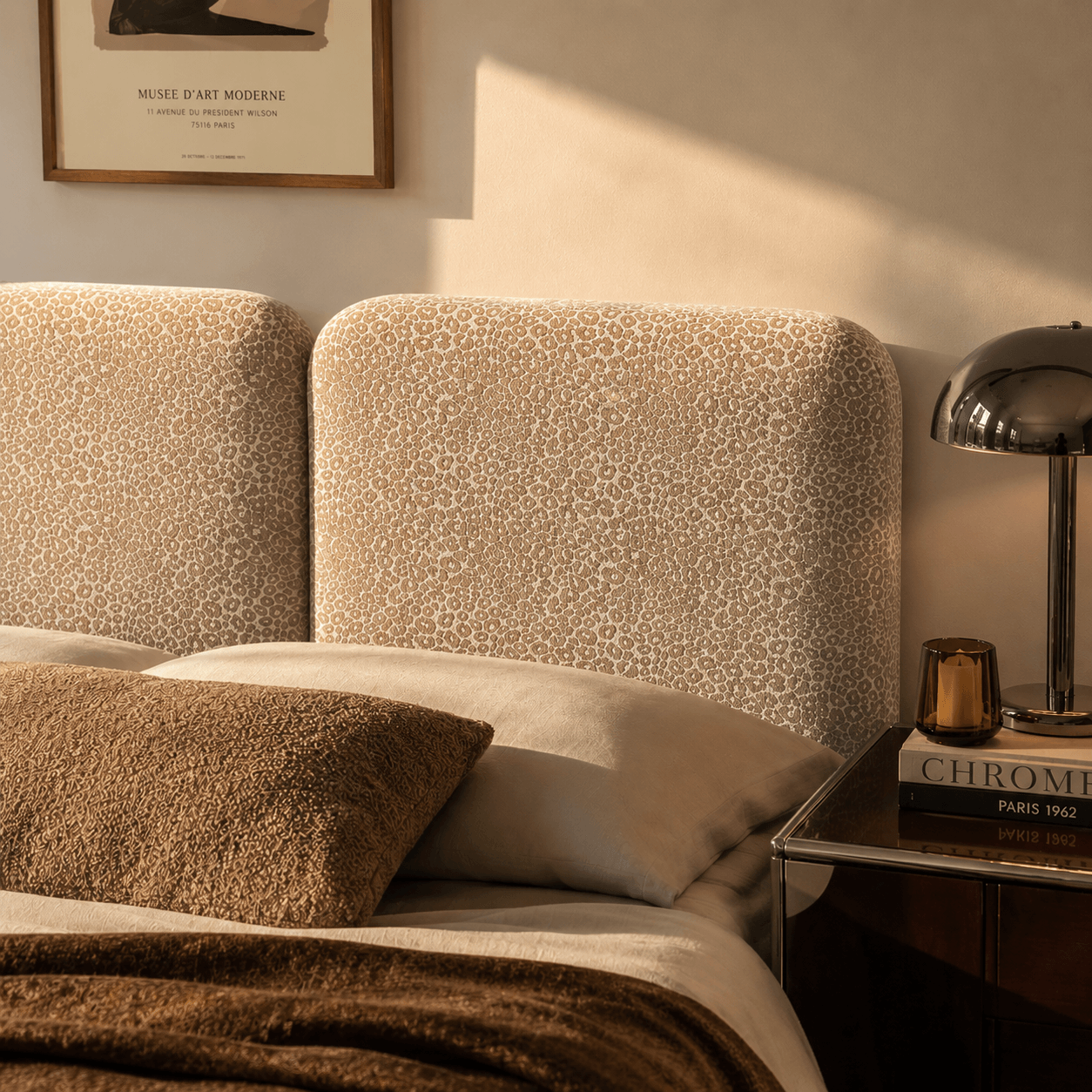 Louison - Tête De Lit - Tissu Jacquard Léopard - Beige