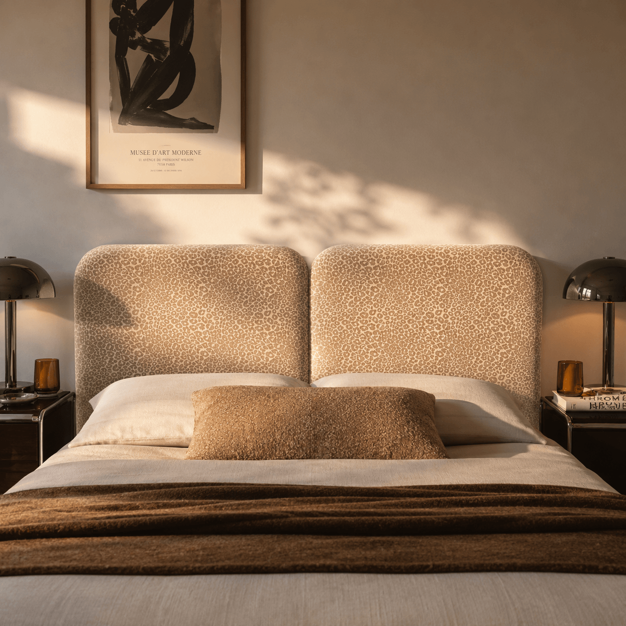 Louison - Tête De Lit - Tissu Jacquard Léopard - Beige