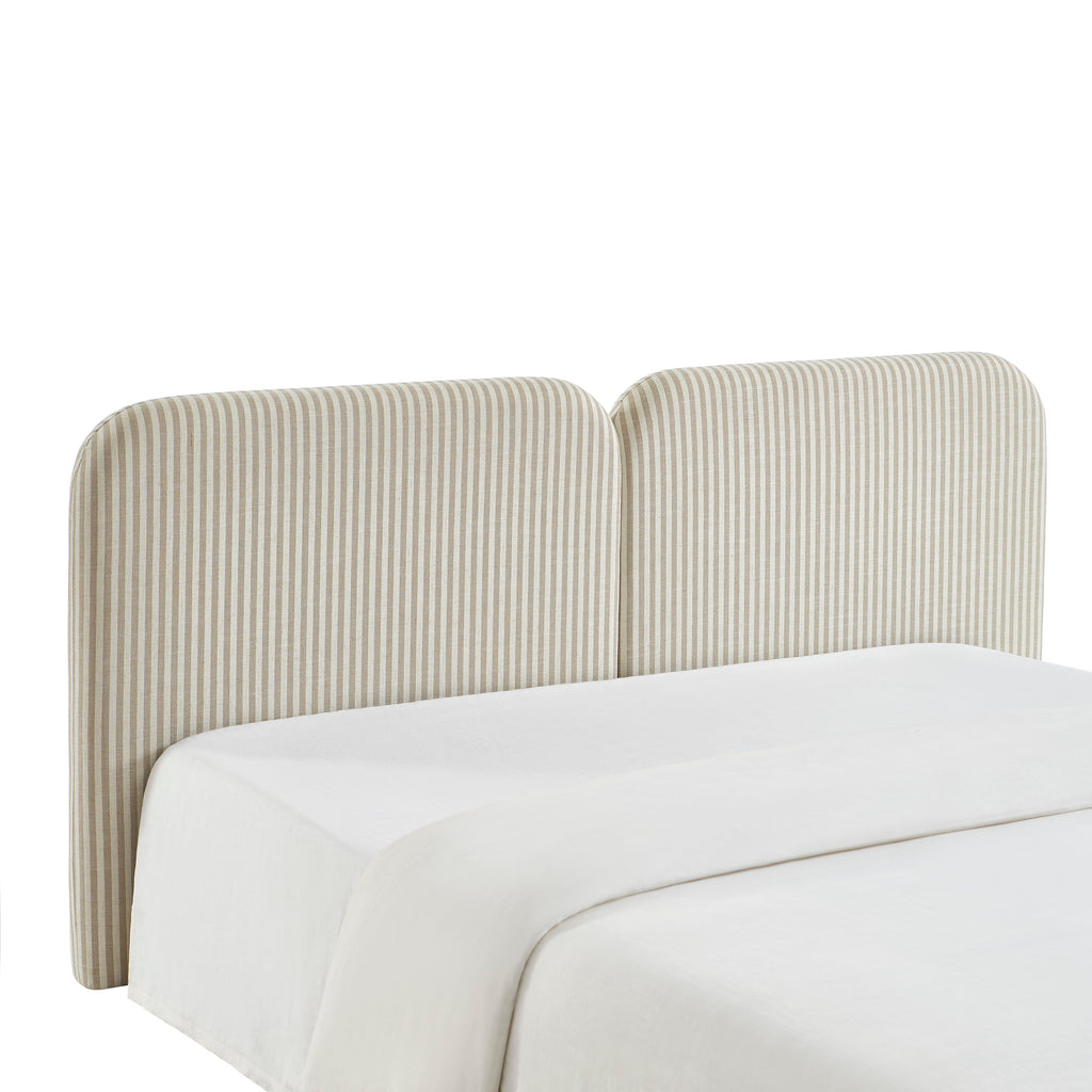 Louison - Headboard - Striped Linen Fabric - White and Beige