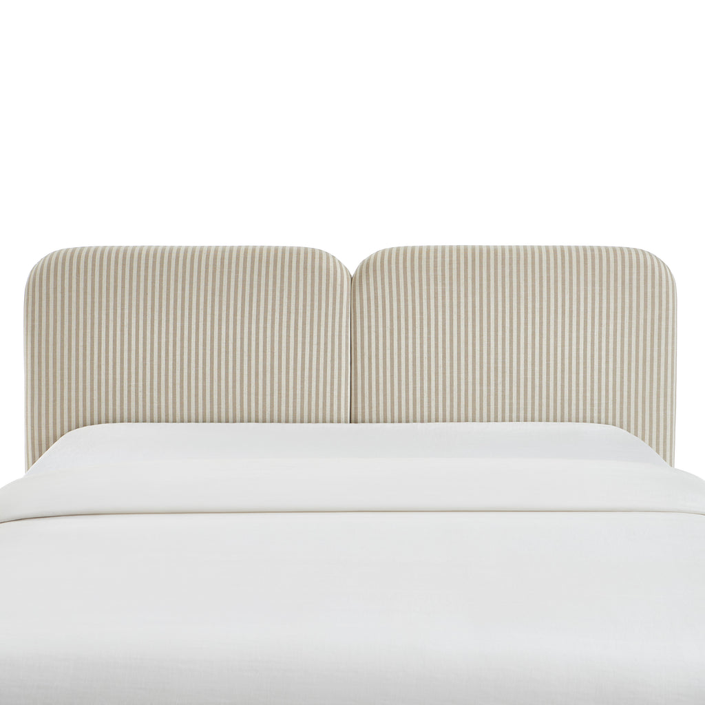 Louison - Headboard - Striped Linen Fabric - White and Beige