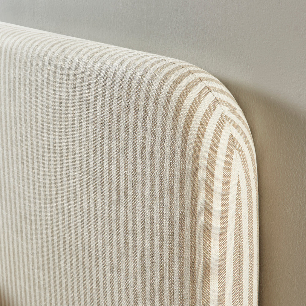 Louison - Headboard - Striped Linen Fabric - White and Beige