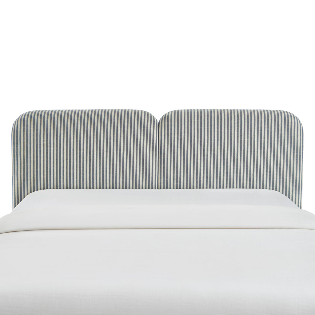 Louison - Headboard - Striped Linen Fabric - White and Blue