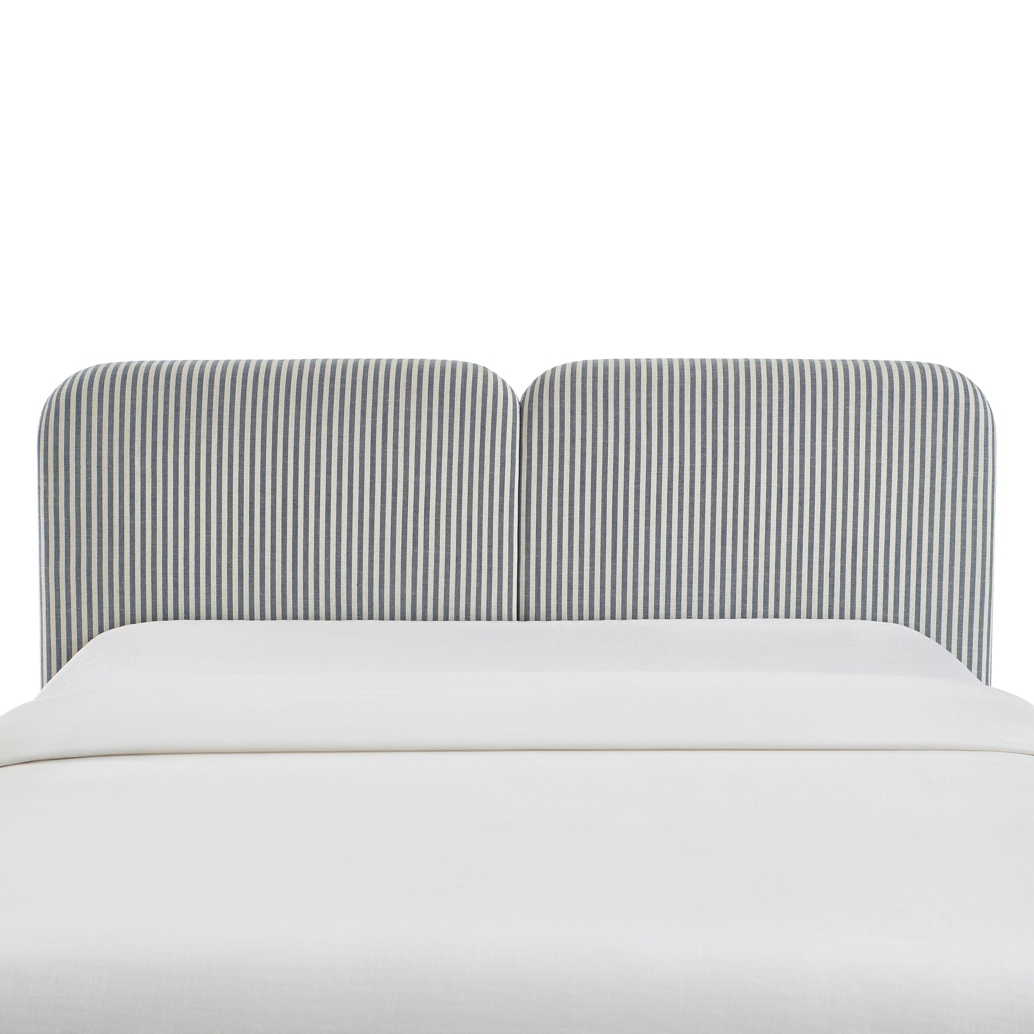 Louison - Headboard - Striped Linen Fabric - White and Blue