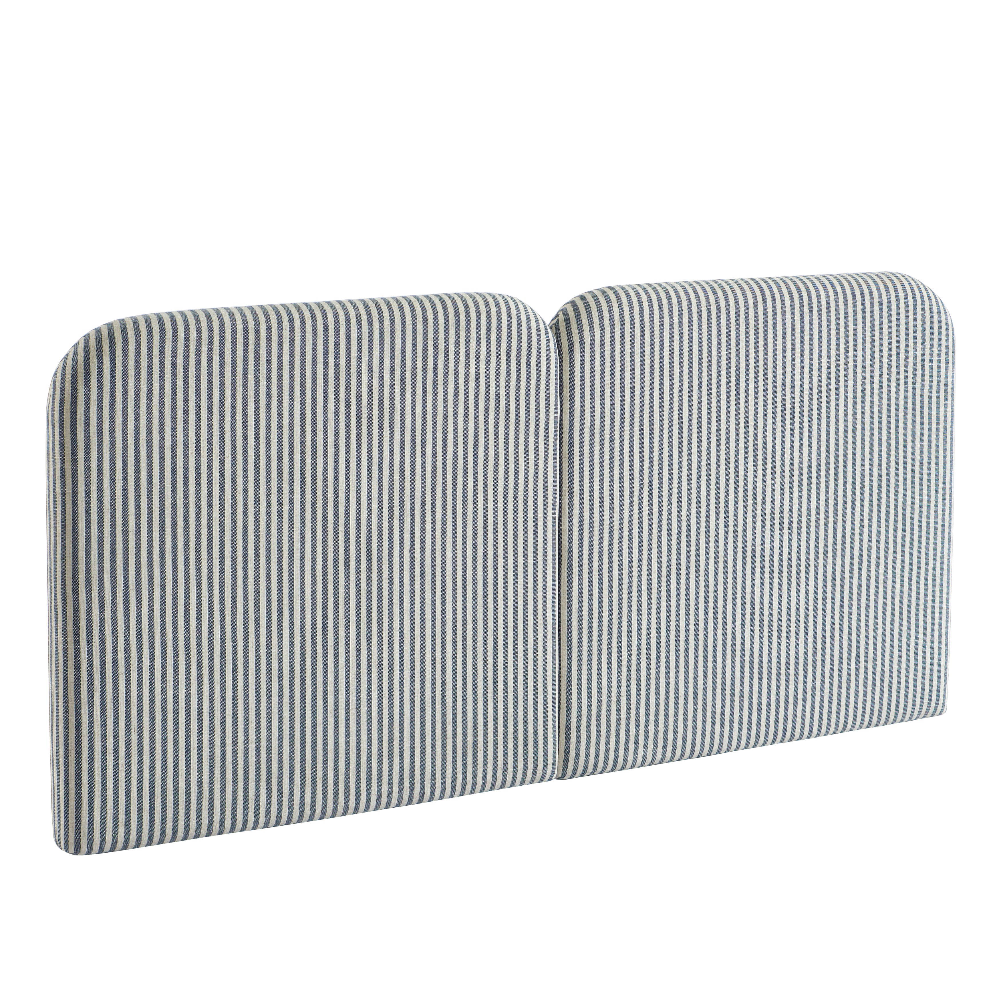 Louison - Headboard - Striped Linen Fabric - White and Blue