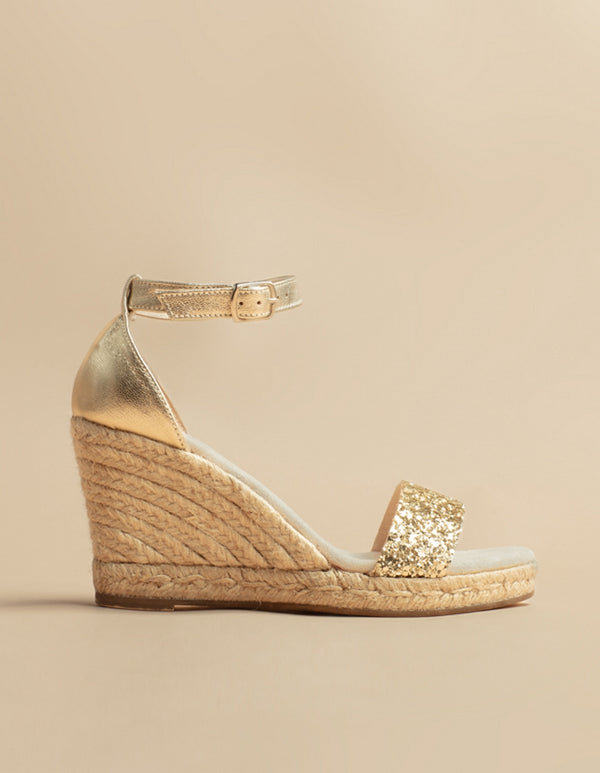 Lovrecina Leather And Gold Glitter Wedge Espadrilles - Women
