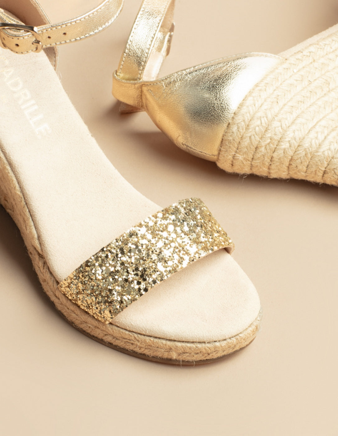 Espadrilles Compensées Lovrecina Cuir Et Glitter Doré - Femme