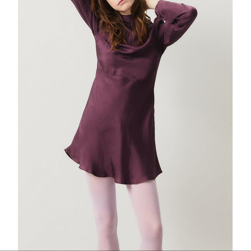 Vestido corto de cuello alto - Uva - Mujer