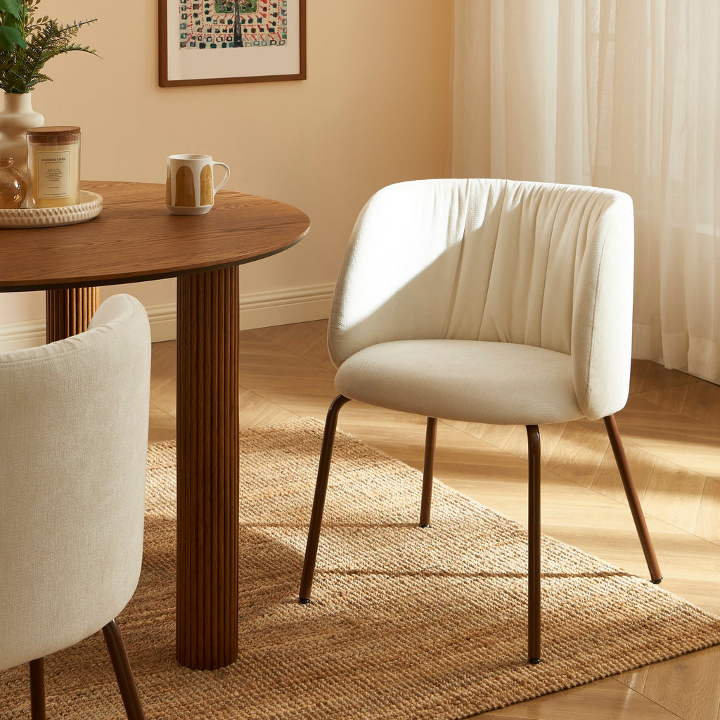 Luisa - Chairs - Chenille Fabric - Ecru And Brown Metal Legs