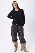 Gilet Col Rond Oversize Boutons Dorés Lume - Noir - Femme