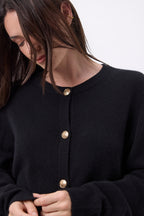 Gilet Col Rond Oversize Boutons Dorés Lume - Noir - Femme