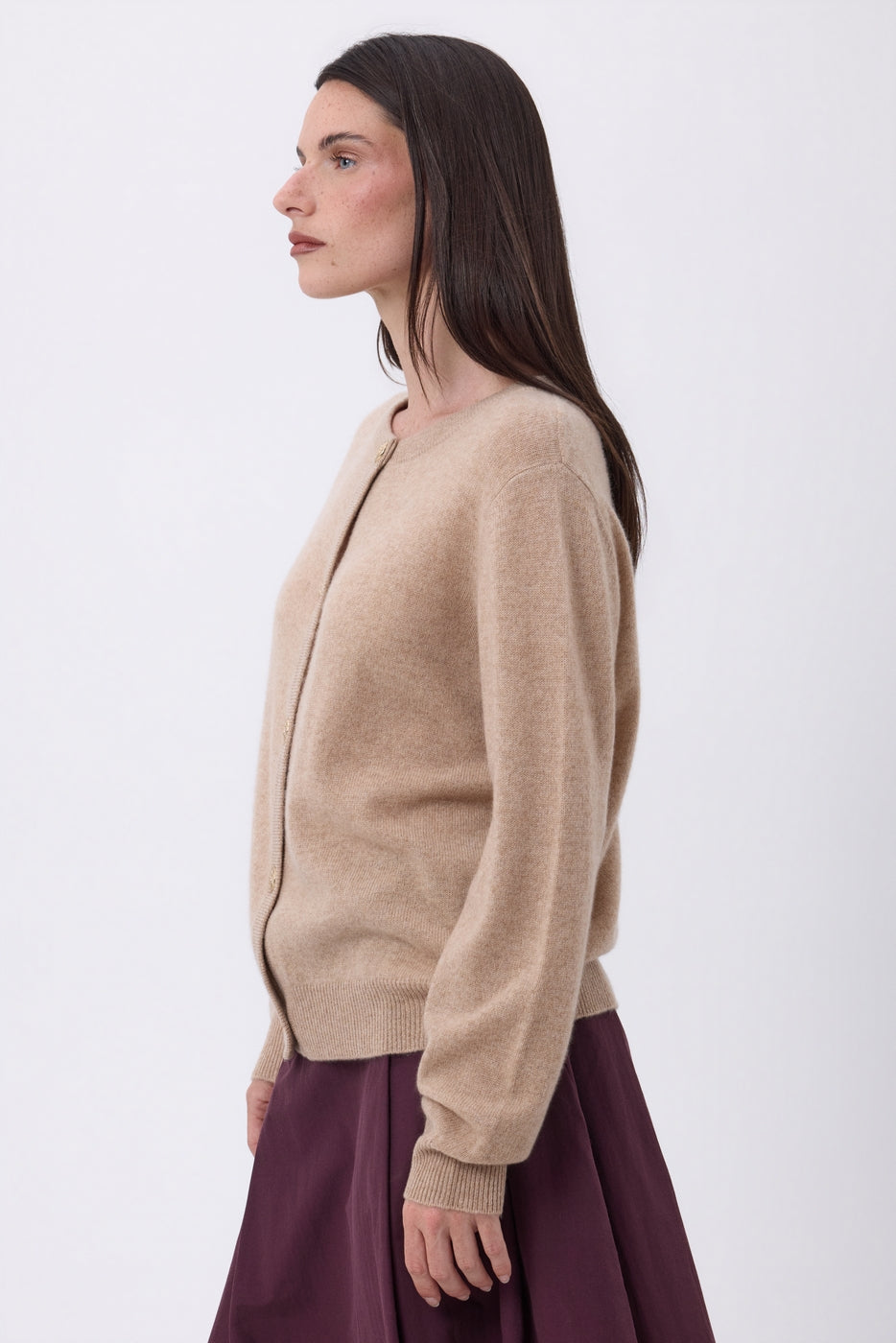 Gilet Col Rond Oversize Boutons Dorés Lume - Beige Creme - Femme