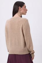 Gilet Col Rond Oversize Boutons Dorés Lume - Beige Creme - Femme
