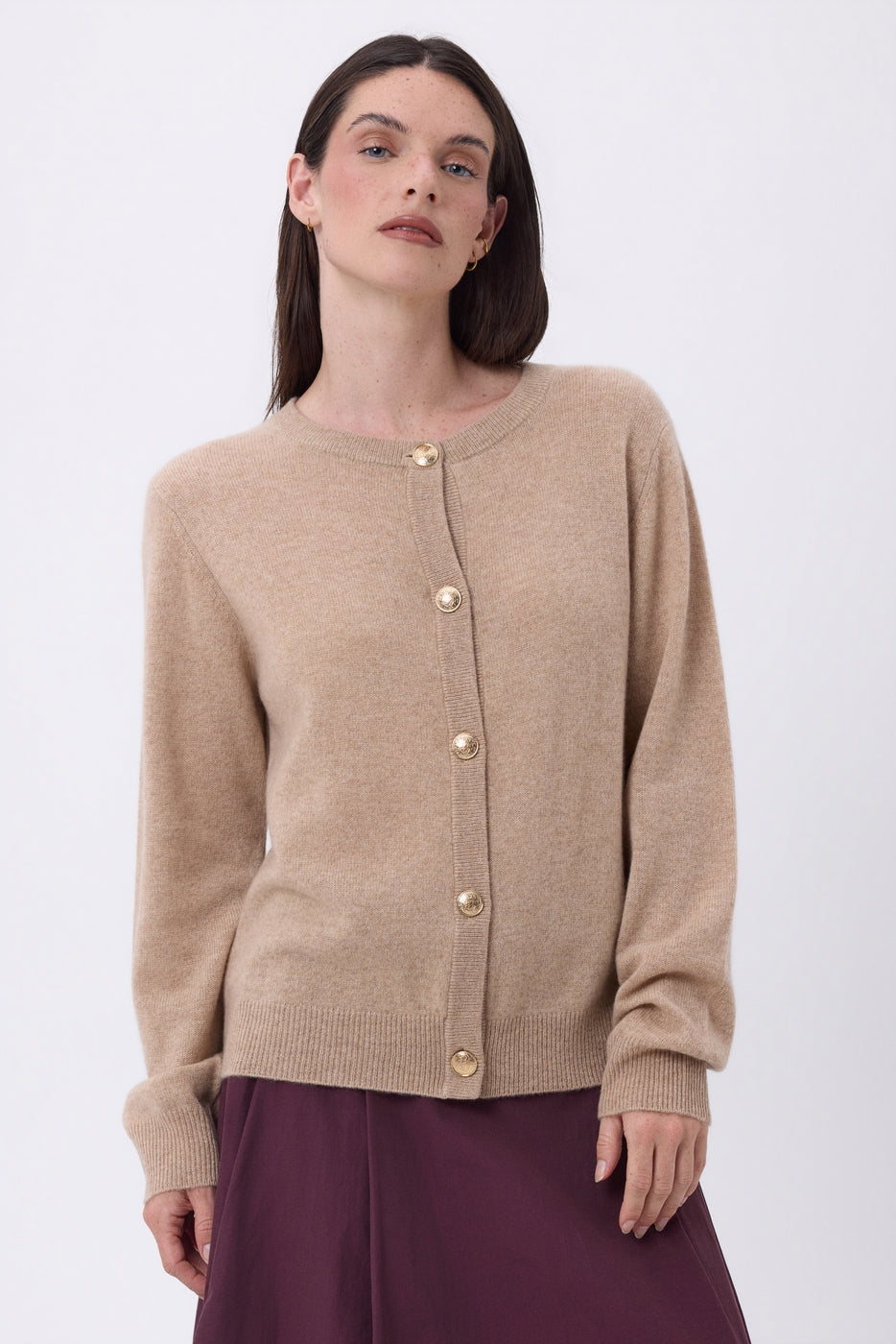 Gilet Col Rond Oversize Boutons Dorés Lume - Beige Creme - Femme