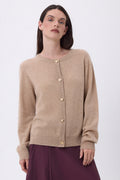 Gilet Col Rond Oversize Boutons Dorés Lume - Beige Creme - Femme