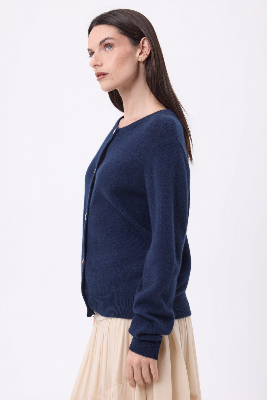 Gilet Col Rond Oversize Boutons Dorés Lume - Bleu Marine - Femme