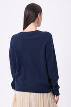 Gilet Col Rond Oversize Boutons Dorés Lume - Bleu Marine - Femme