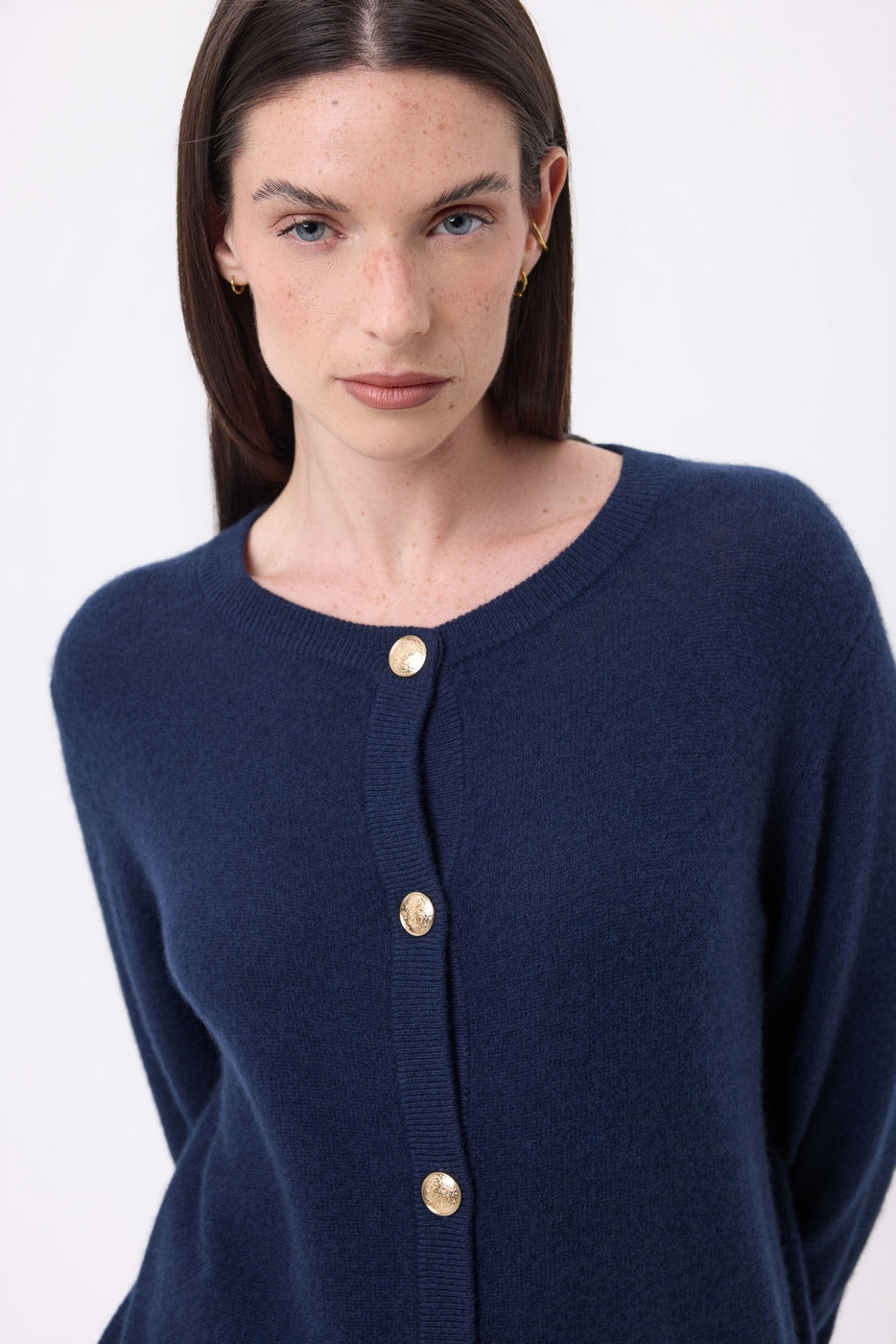 Gilet Col Rond Oversize Boutons Dorés Lume - Bleu Marine - Femme
