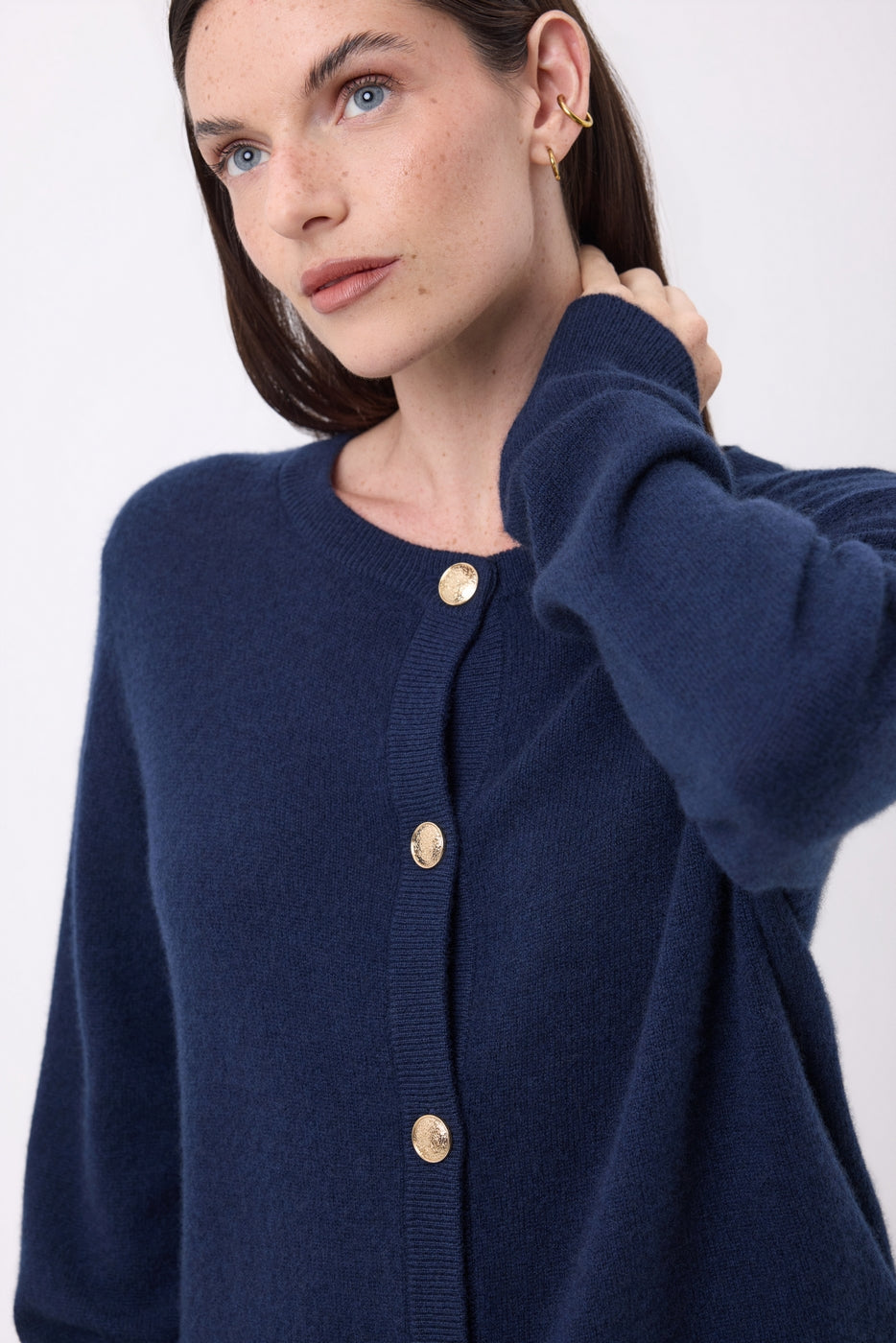 Gilet Col Rond Oversize Boutons Dorés Lume - Bleu Marine - Femme