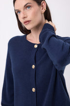 Gilet Col Rond Oversize Boutons Dorés Lume - Bleu Marine - Femme