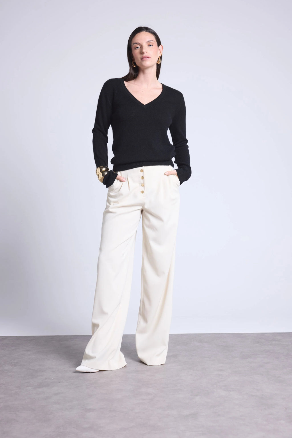 Jersey Cuello V Luna - Negro - Mujer