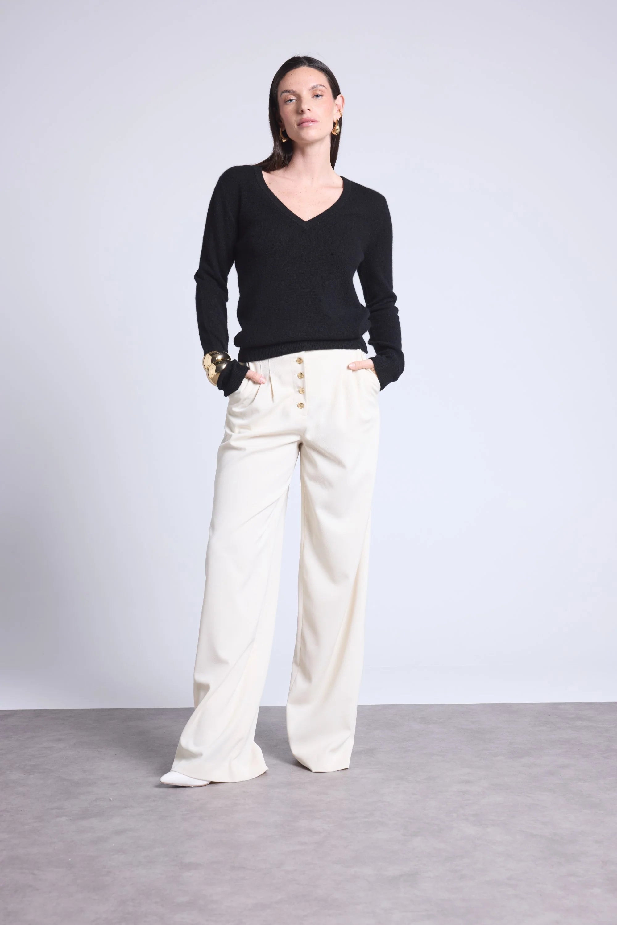 Jersey Cuello V Luna - Negro - Mujer