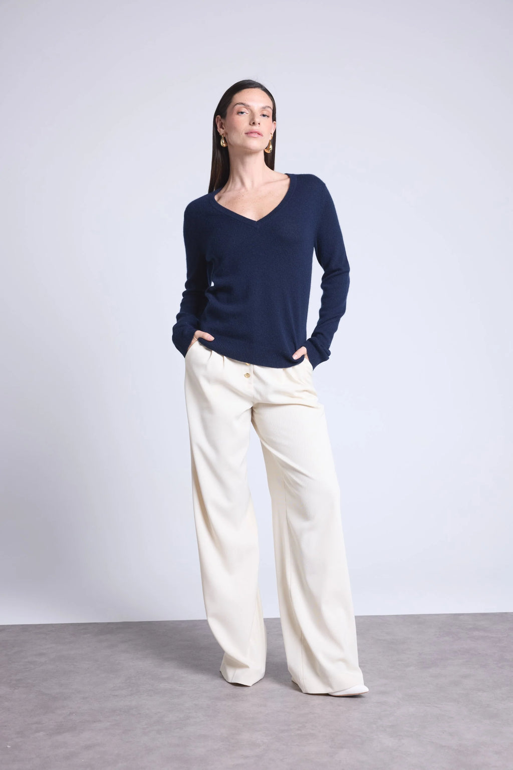 Jersey de cuello en V Luna - Azul marino - Mujer