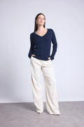 Jersey de cuello en V Luna - Azul marino - Mujer