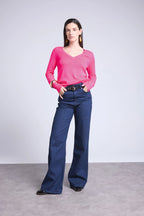 Pull Col V Luna - Rose Fluo - Femme