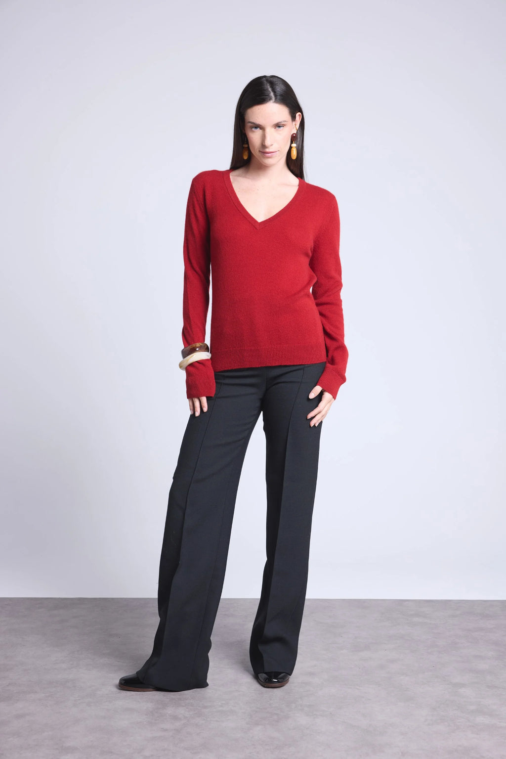 Jersey de cuello en V Luna - Rojo burdeos - Mujer