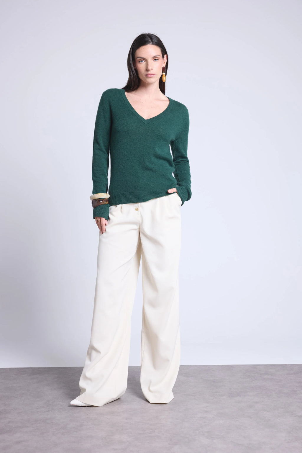 Jersey Cuello V Luna - Verde Botella - Mujer