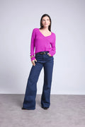 Jersey de cuello en V Luna - Violeta flúor - Mujer