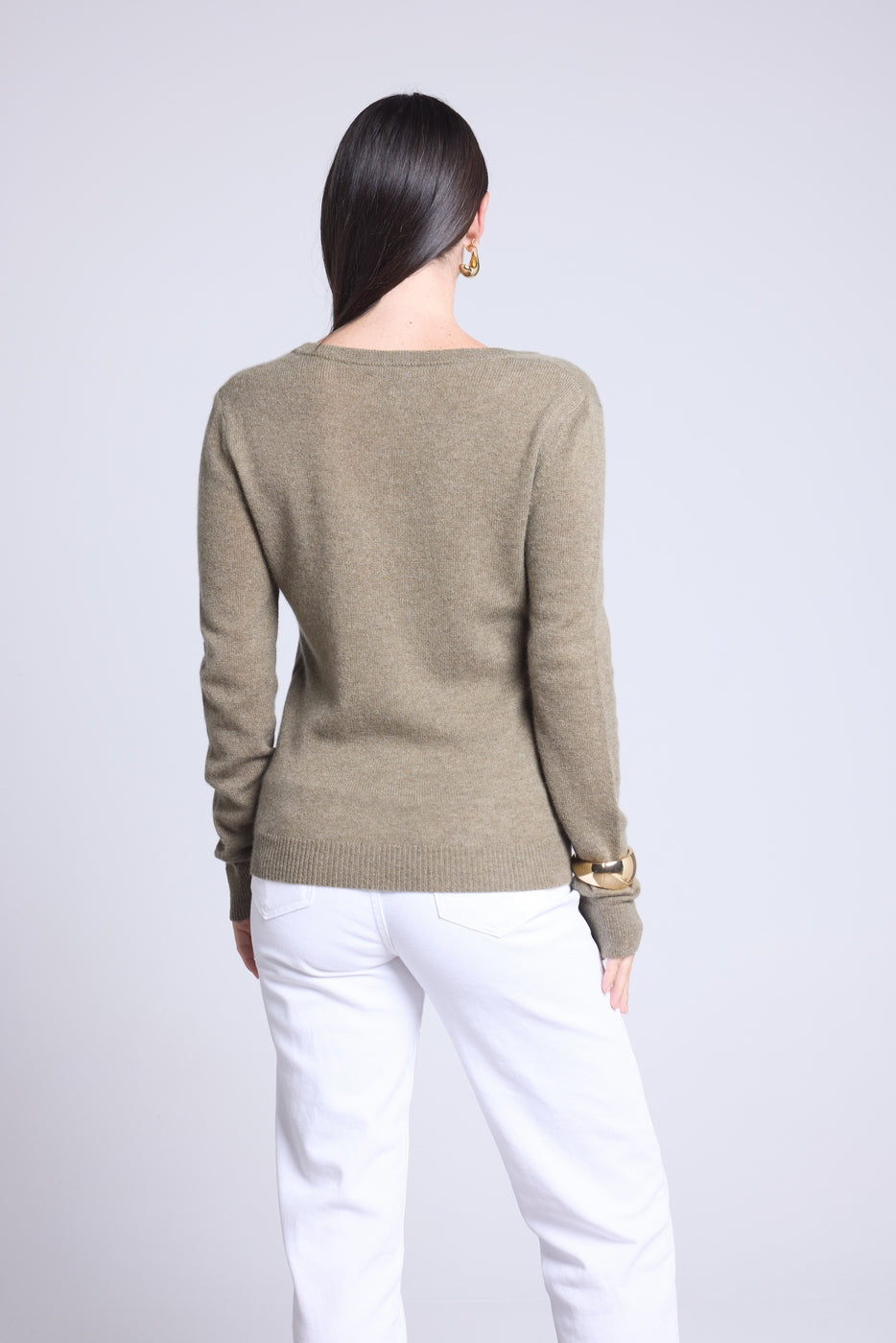 Jersey de cuello en V Luna - Verde caqui - Mujer