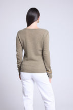 Jersey de cuello en V Luna - Verde caqui - Mujer