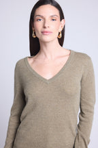 Jersey de cuello en V Luna - Verde caqui - Mujer