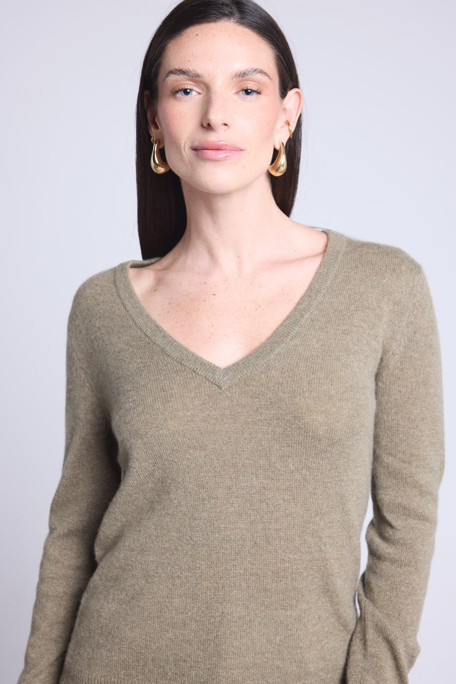 Jersey de cuello en V Luna - Verde caqui - Mujer