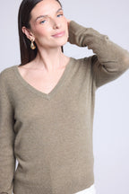Jersey de cuello en V Luna - Verde caqui - Mujer