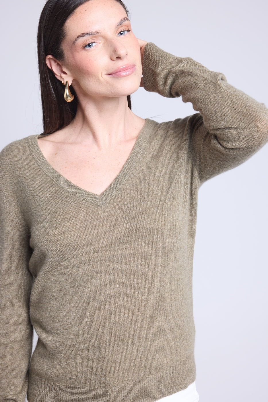 Jersey de cuello en V Luna - Verde caqui - Mujer