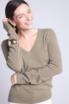 Jersey de cuello en V Luna - Verde caqui - Mujer