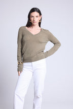 Jersey de cuello en V Luna - Verde caqui - Mujer