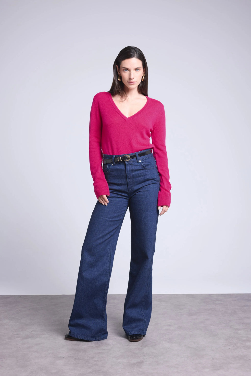 Jersey de cuello en V Luna - Fucsia - Mujer