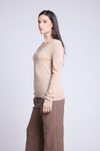 Pull Col V Luna - Beige Creme - Femme