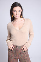 Pull Col V Luna - Beige Creme - Femme