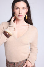 Pull Col V Luna - Beige Creme - Femme