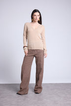 Pull Col V Luna - Beige Creme - Femme