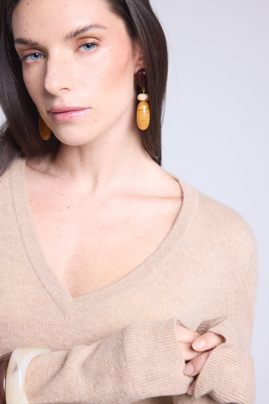 Pull Col V Luna - Beige Creme - Femme
