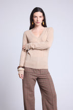 Pull Col V Luna - Beige Creme - Femme