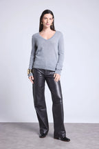 Jersey de cuello en V Luna - Gris oscuro - Mujer