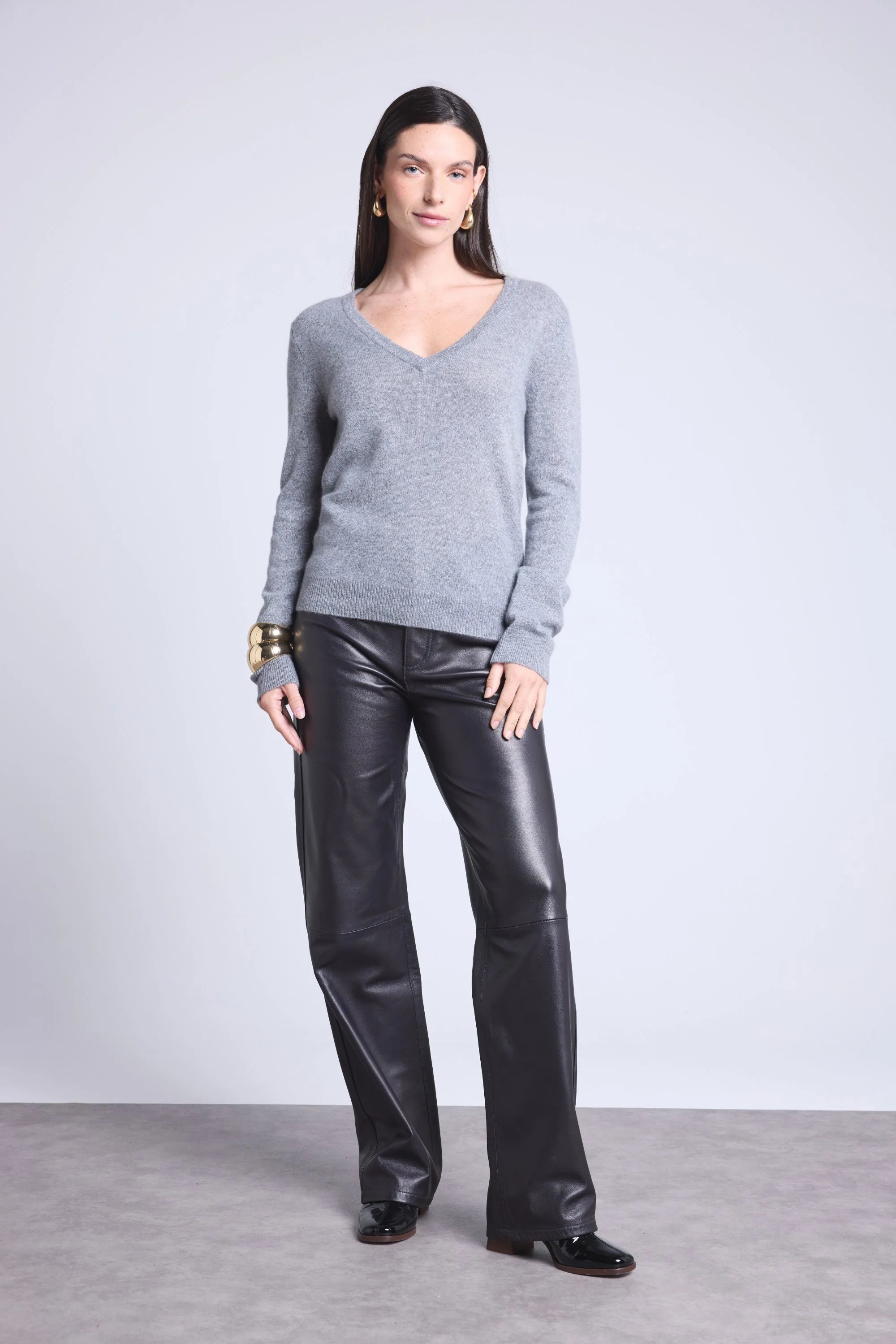 Jersey de cuello en V Luna - Gris oscuro - Mujer