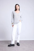 Jersey de cuello en V Luna - Gris claro - Mujer
