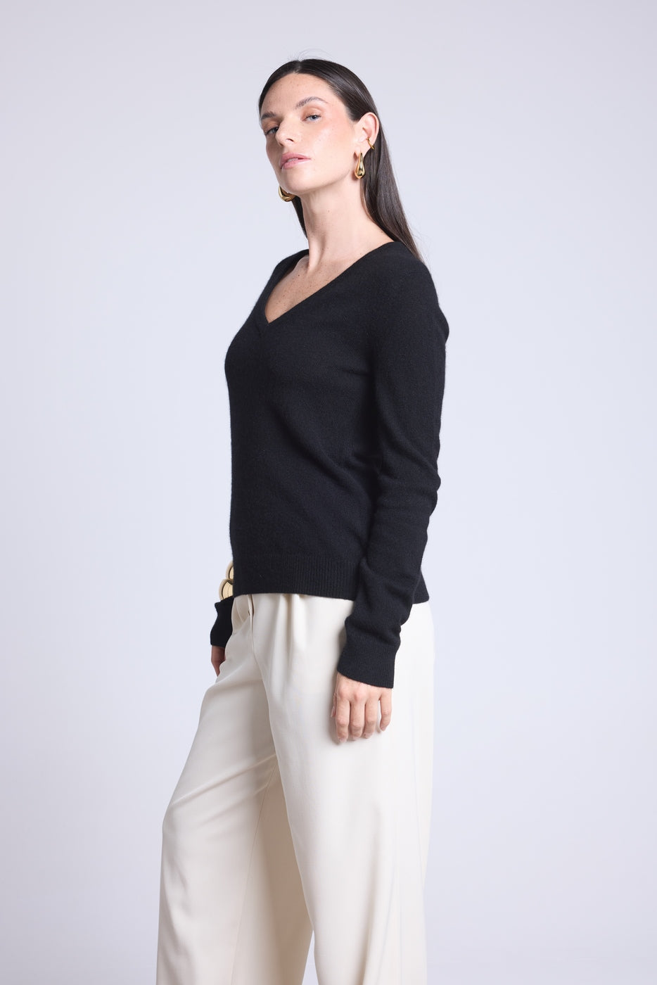 Jersey Cuello V Luna - Negro - Mujer